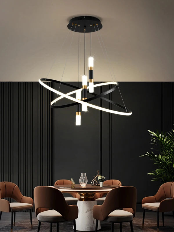 Modern Round LED Chandelier for Living Room Dining Kitchen Pendant Light Fixture