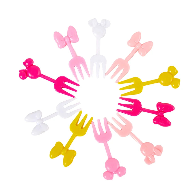 Mini Cartoon Fruit Forks - 10 Pack Reusable Plastic Childrens Snack & Dessert Utensils