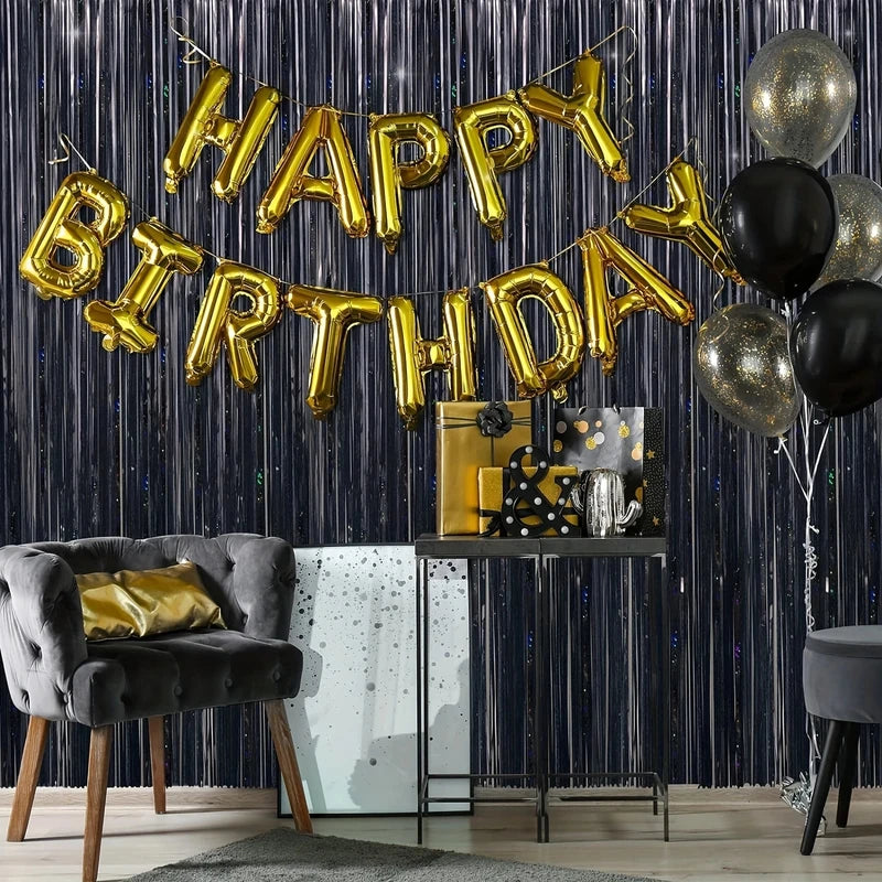 Black Tassel Background Decoration Set for Events and Parties - Metallic Foil Tassel Curtain