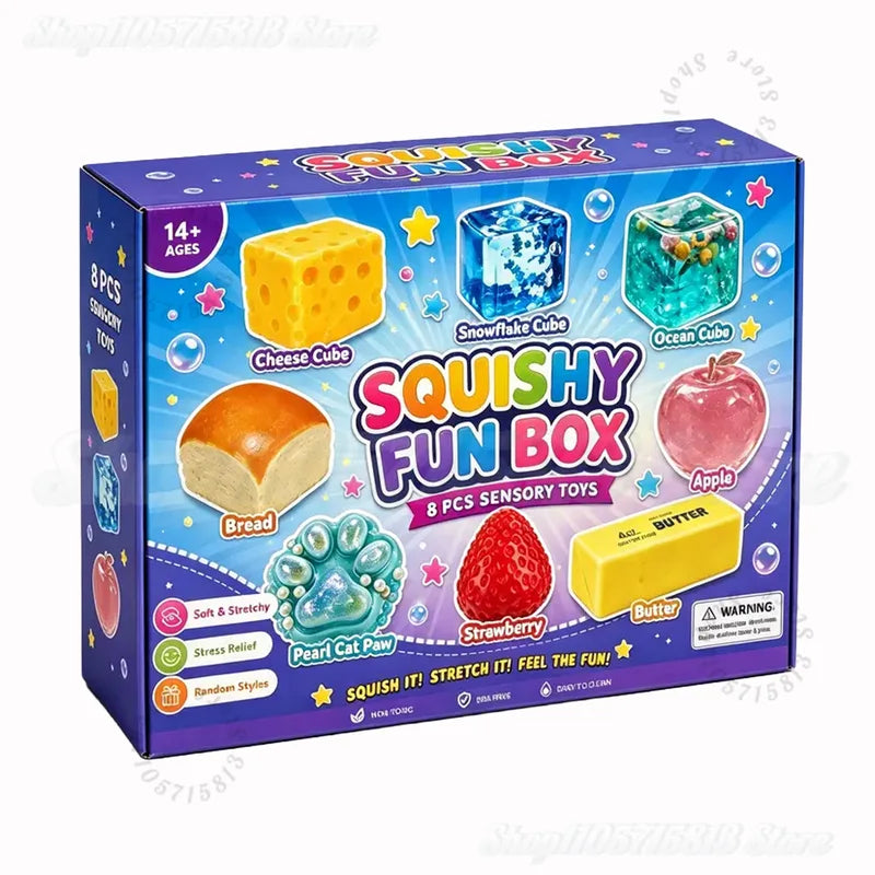 Colorful TPR Maltose-Filled Squishy Toy 8pcs Stress Relief Fidget Blind Box