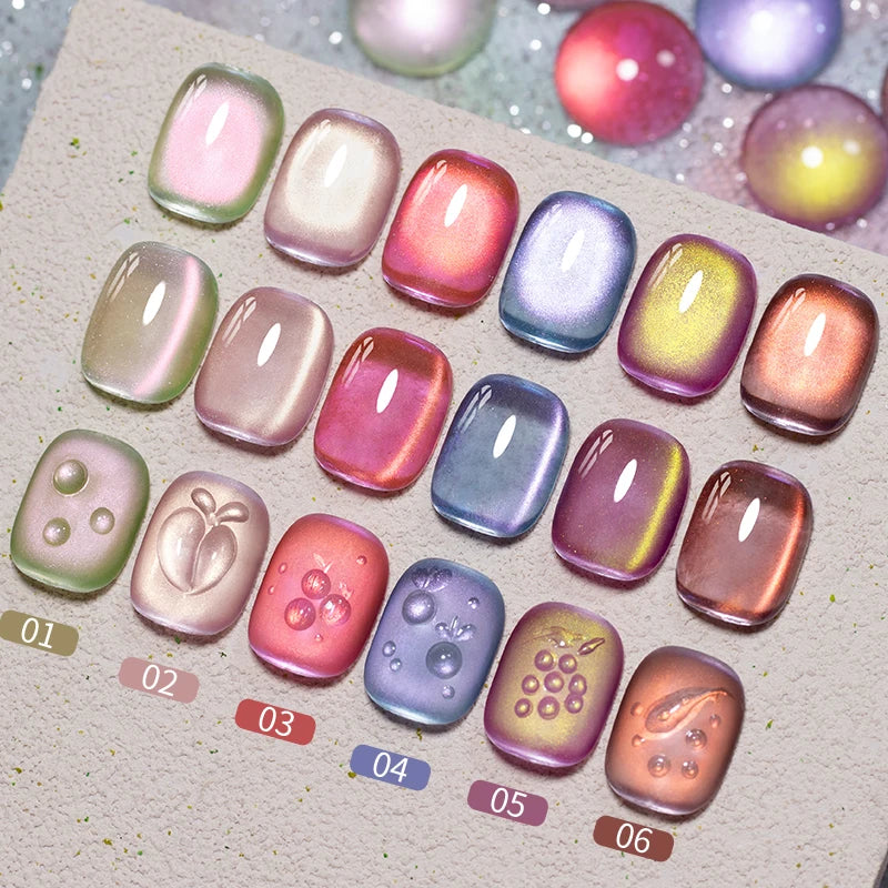 Magnetic Gel Nail Polish Set with Cat Eye Effect - 6 Colors, UV Soak Off Varnish Kit