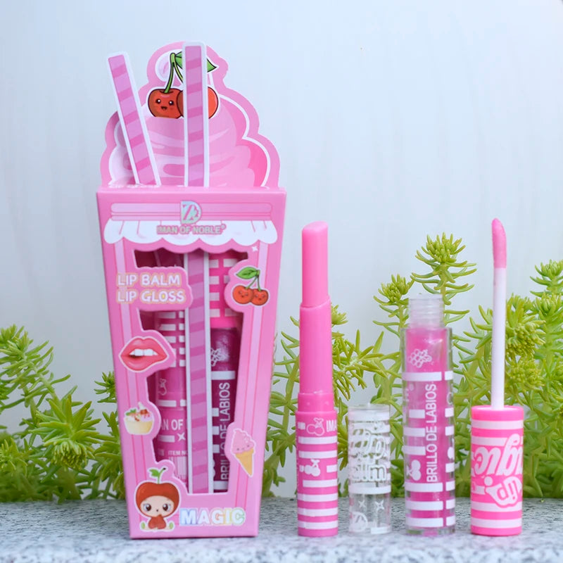 Cute Ice Cream Lip Gloss Set - Waterproof, Long-Lasting Moisturizing Lip Balm for Girls & Women
