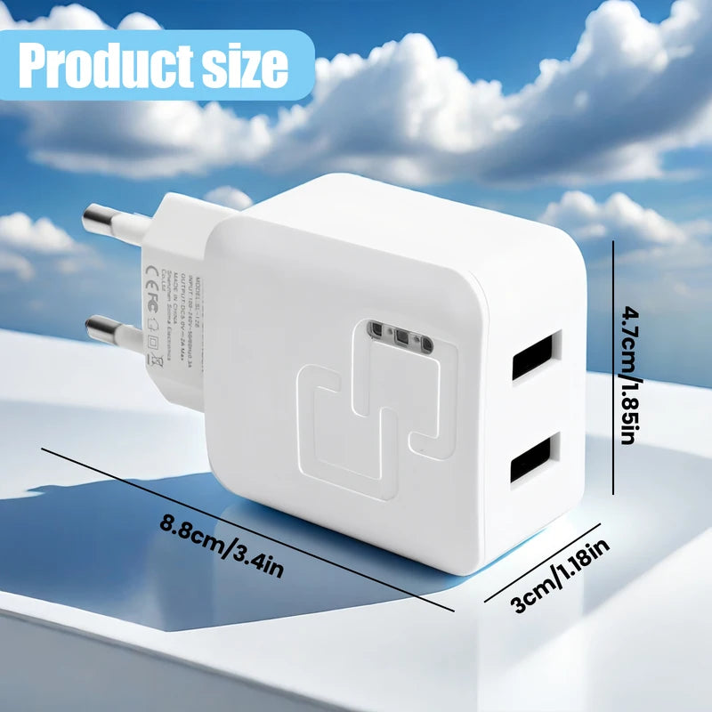 Multi-USB Fast Charger with 2 Ports for iPhone and Galaxy Devices - Color Variants