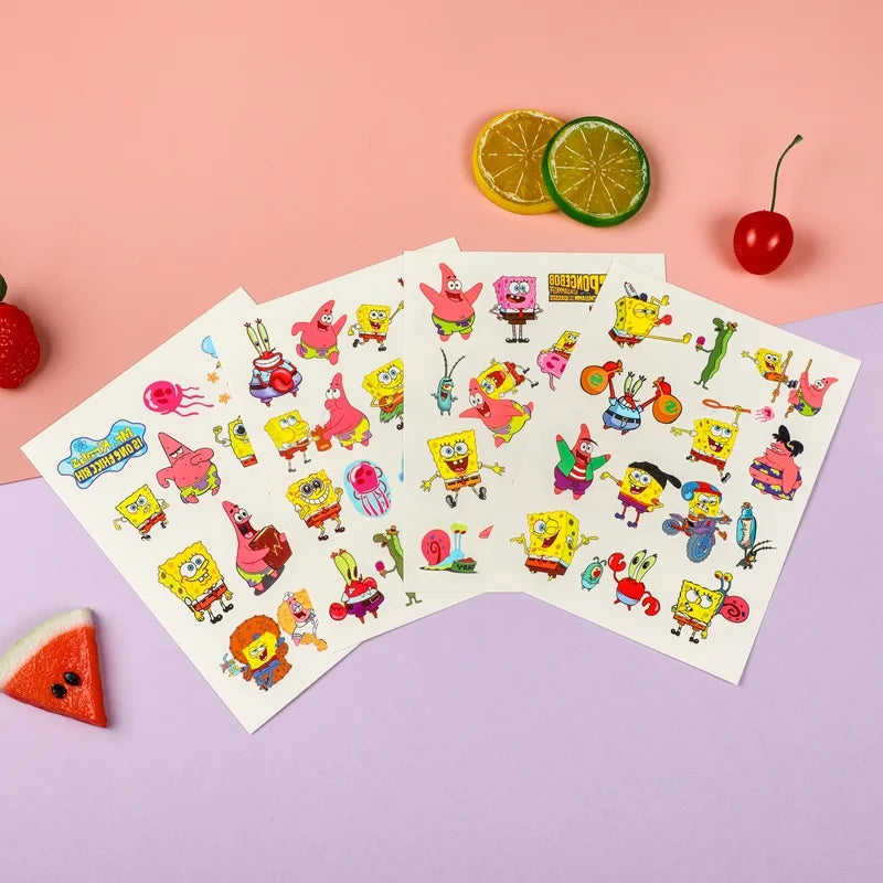 4-Pack Cartoon SpongeBob Temporary Tattoos Body Art Stickers for Parties and Gifts