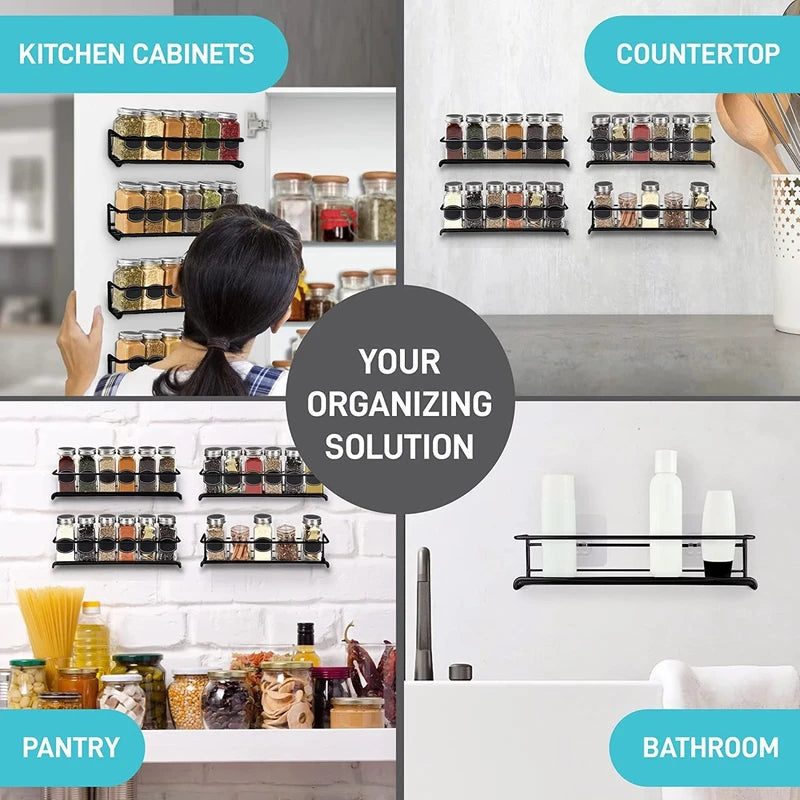 Wall Mount Spice Rack Organizer 2 or 4 Pieces Space Saving Metal Kitchen Storage