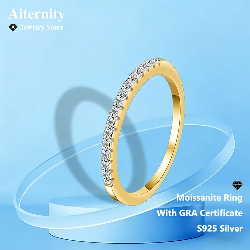 Moissanite GRA-Certified Engagement & Wedding Ring in Sterling Silver or 18K Gold