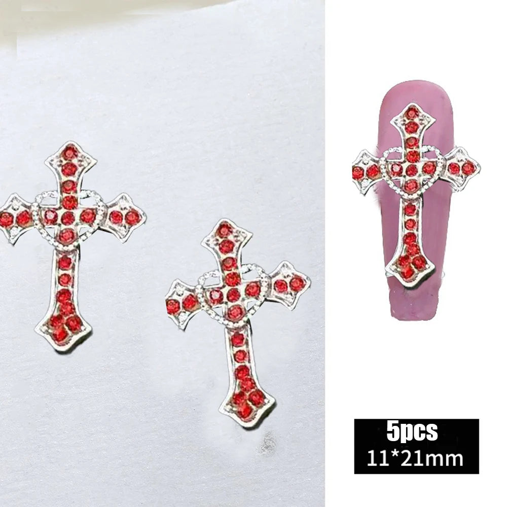Luxury Cross Nail Art Charms Set - 5pcs 3D Rhinestones for Manicure DIY