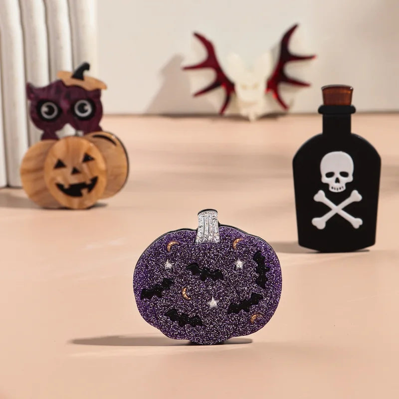 Halloween Night Light Acrylic Bat Brooch Set for Women – Trendy 2024 Accessories