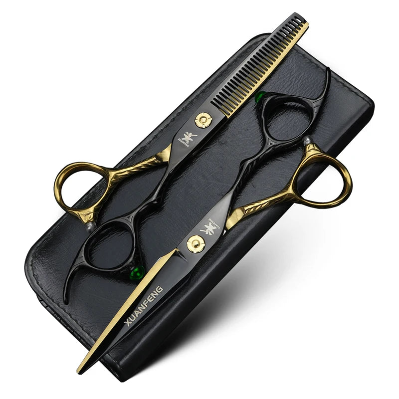 6-Inch Hair Cutting & Thinning Scissors Professional Salon Hair Shears - Black & Green Handles
