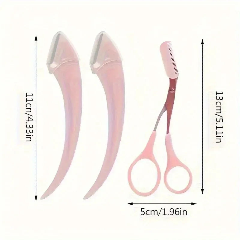 3-Piece Eyebrow Trimmer Set with Scissors and Comb - Stainless Steel Makeup Grooming Tools