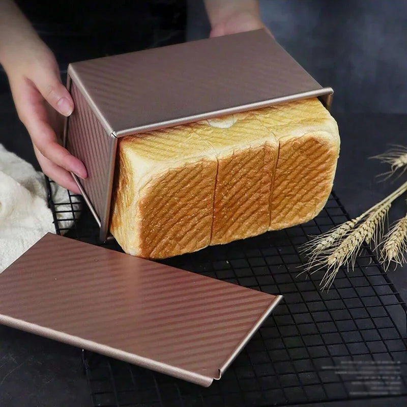 Non-Stick Golden Loaf Pan with Lid - Durable Baking Mold for Oven, Rust-Resistant