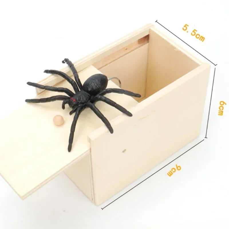 Funny Trick Spider Scare Box Wooden Prank Toy Hidden Surprise Office Game