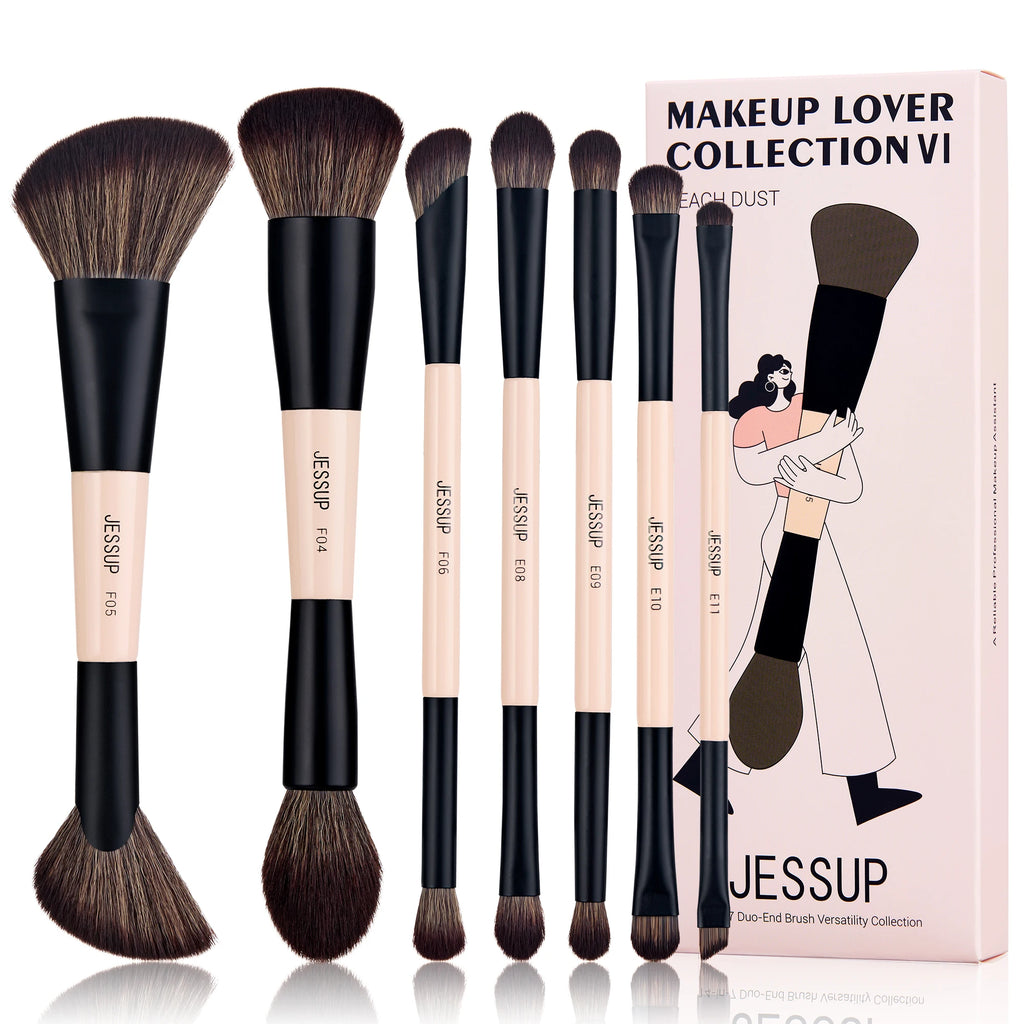 Jessup Makeup Brush Set 3/5/7 Pieces Double Sided Face & Eye Brushes Cruelty-Free