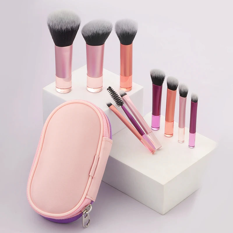 Mini Makeup Brush Set 10pcs with Storage Bag - Portable Professional & Novice Friendly