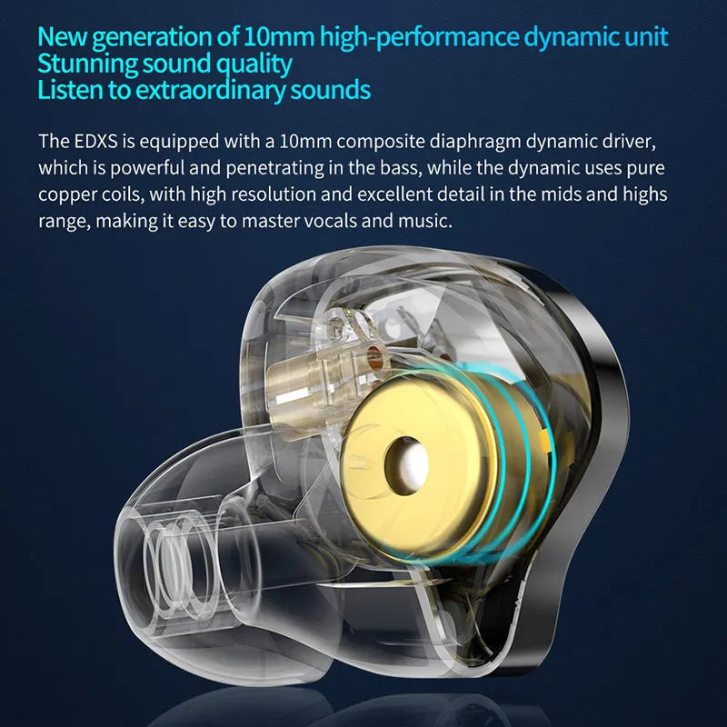 KZ EDXS In-Ear Earphones with Dynamic Driver and Detachable Cable, Noise-Cancelling Wired Earbuds for Sport and High-Res Audio
