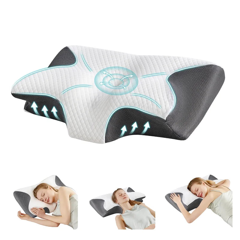 Ergonomic Cervical Neck Pillow with Memory Foam & Cooling Pillowcase