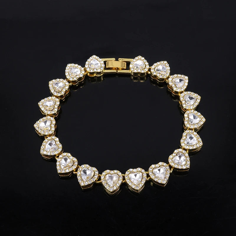 Luxury Heart Rhinestone Tennis Chain Bracelet Necklace for Women Men Jewelry Gift