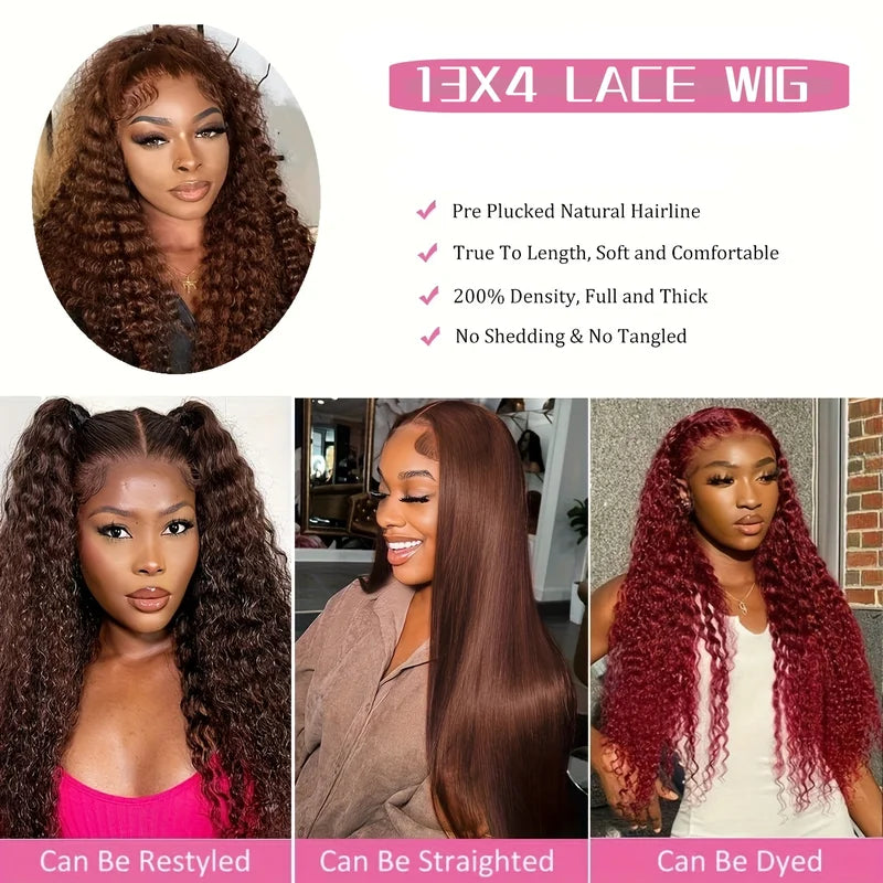 Curly Human Hair Wig with Lace Front & Glueless Design - Multiple Lengths & Colors