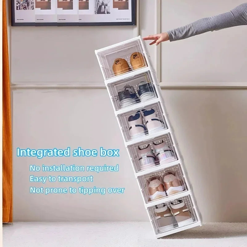 Foldable Shoe Storage Box 3/6 Layers Clear Stacking Shoe Organizer Dustproof