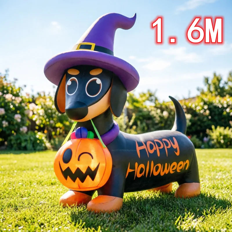 Inflatable Halloween Pumpkin Puppy Ornament with LED for Garden Yard Outdoor Decoration