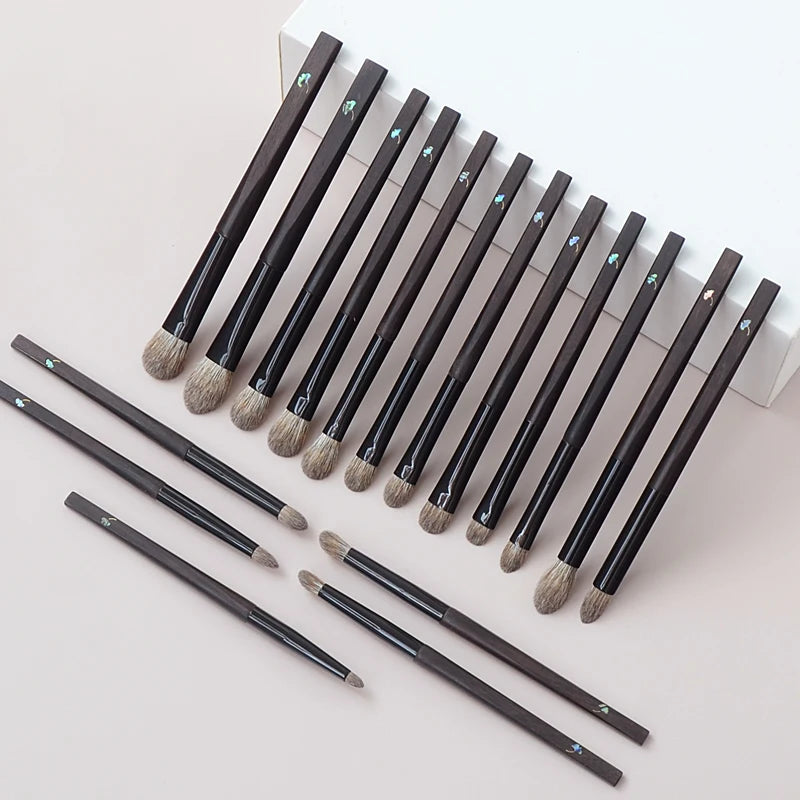 Makeup Brush Set - Eye Shadow Blending & Highlighter Brushes, Soft Goat & Squirrel Hair, Wooden Handle