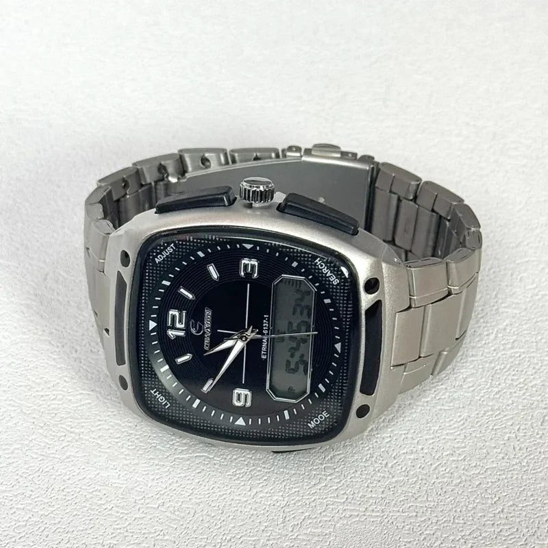 Men's Digital Square Quartz Watch with Large Dial and Luminous Hands - High-End Fashion Gift