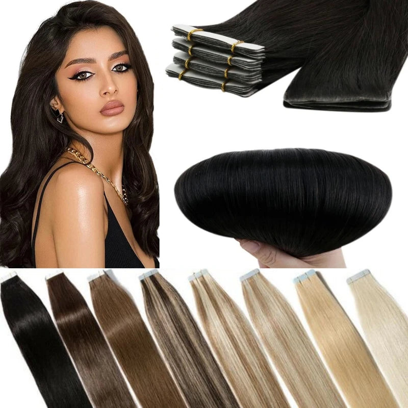 Straight Tape-In Hair Extensions - Brazilian Human Hair, Natural Color