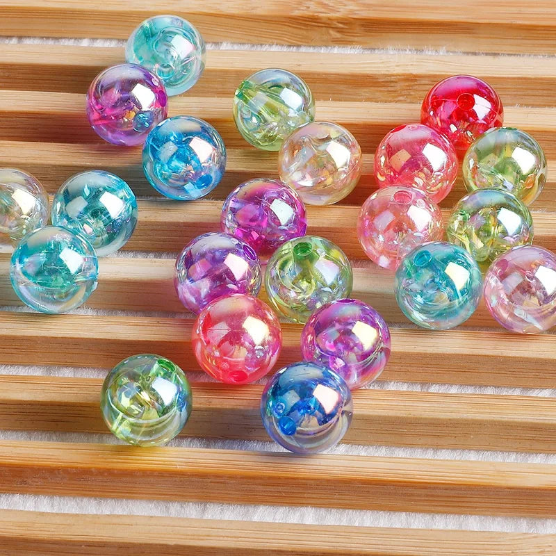 Rainbow AB Color Acrylic Beads - Loose Round Spacer Jewelry Making Supplies