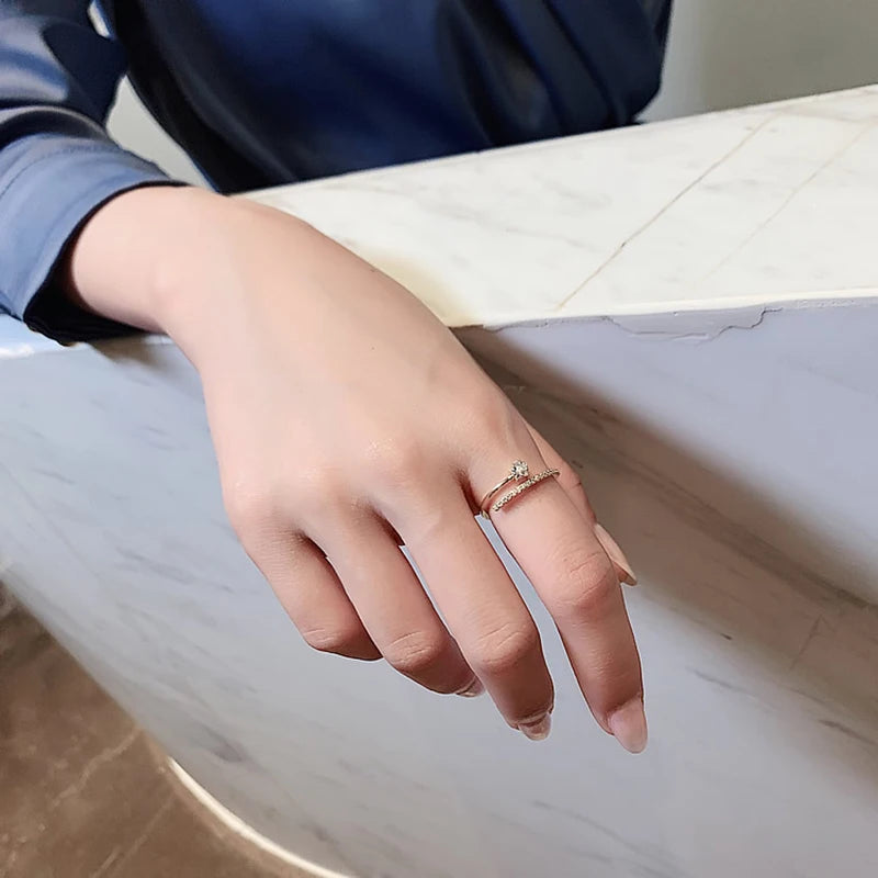 Minimalist Zircon Gold Star Open Ring for Women - Korean Jewelry, Wedding & Party Accessory