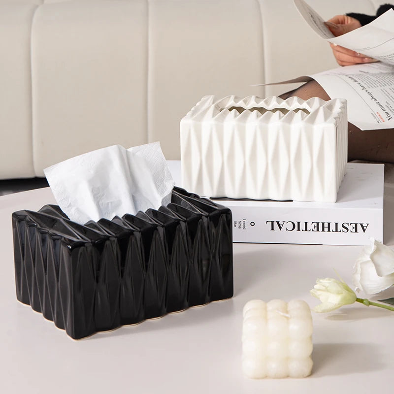 European Style Ceramic Tissue Box Holder Black & White Home Decor