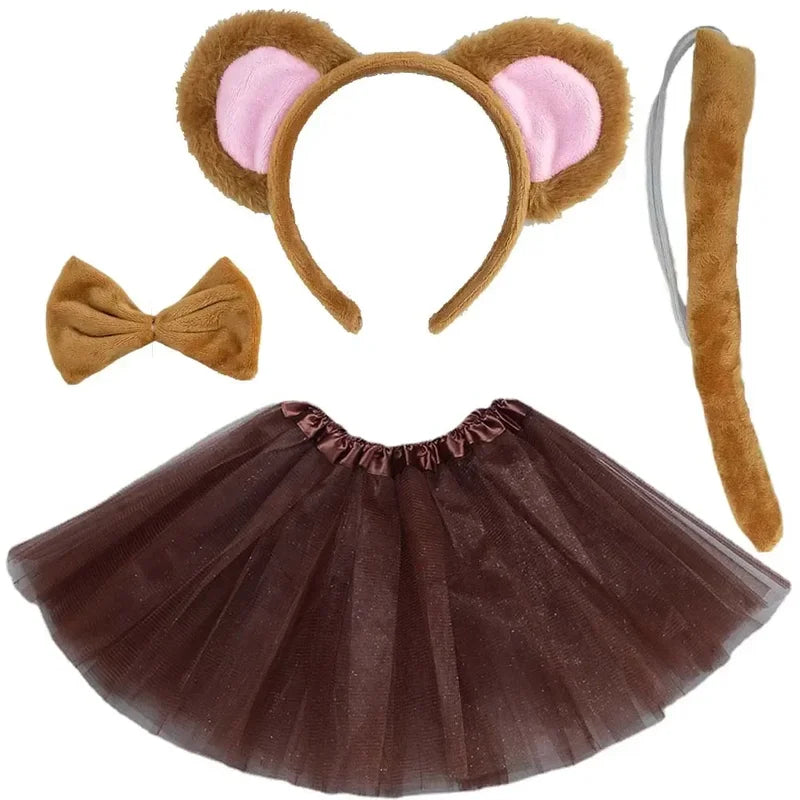 Children's Party Props Set with Bear Ear Headband Tutu Skirt & Tail for Kids Cosplay Halloween Birthday