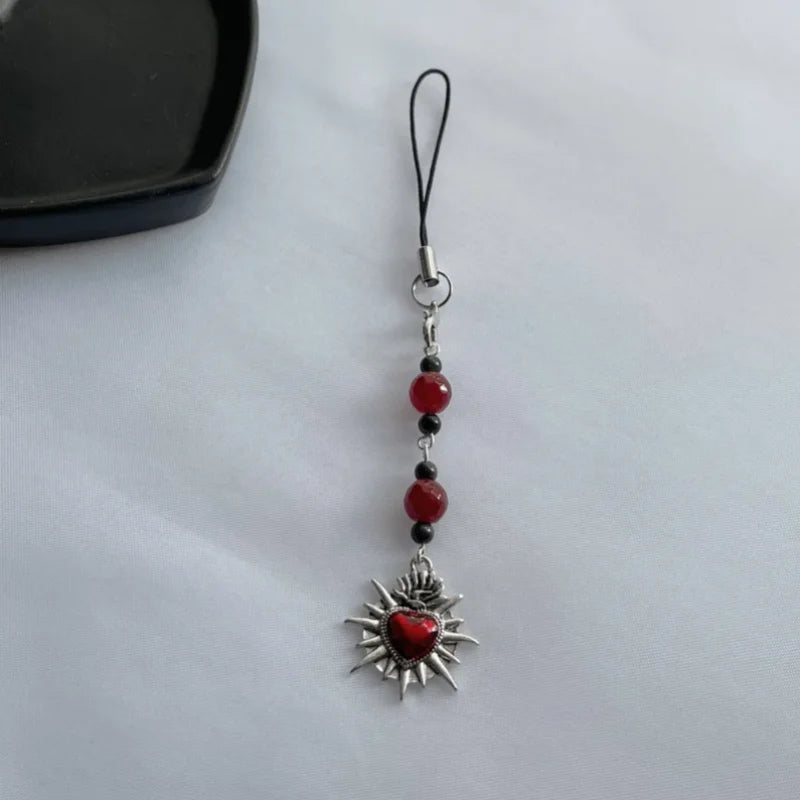 Gothic Phone Charm Necklace with Cross and Star - Handmade Y2K Neo Gothic Accessory