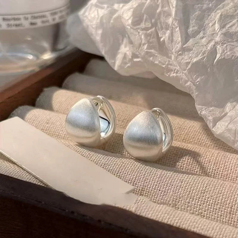 Silver Color Brushed Hoop Earrings for Women Minimalist Fashion Jewelry