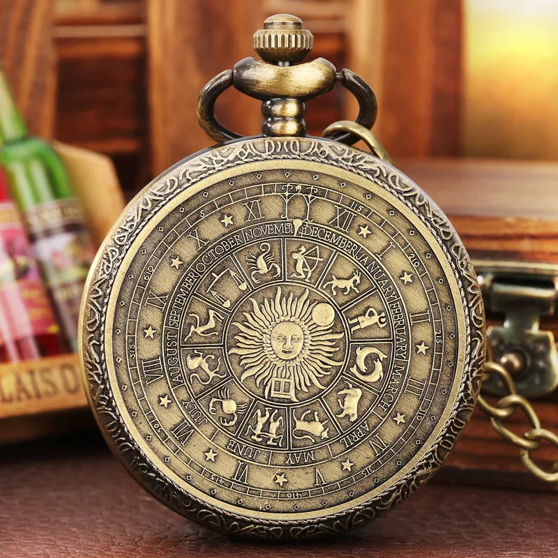 Vintage Tarot Pocket Watch with Sun Moon Constellation Necklace - Memorial Gift for Men and Kids