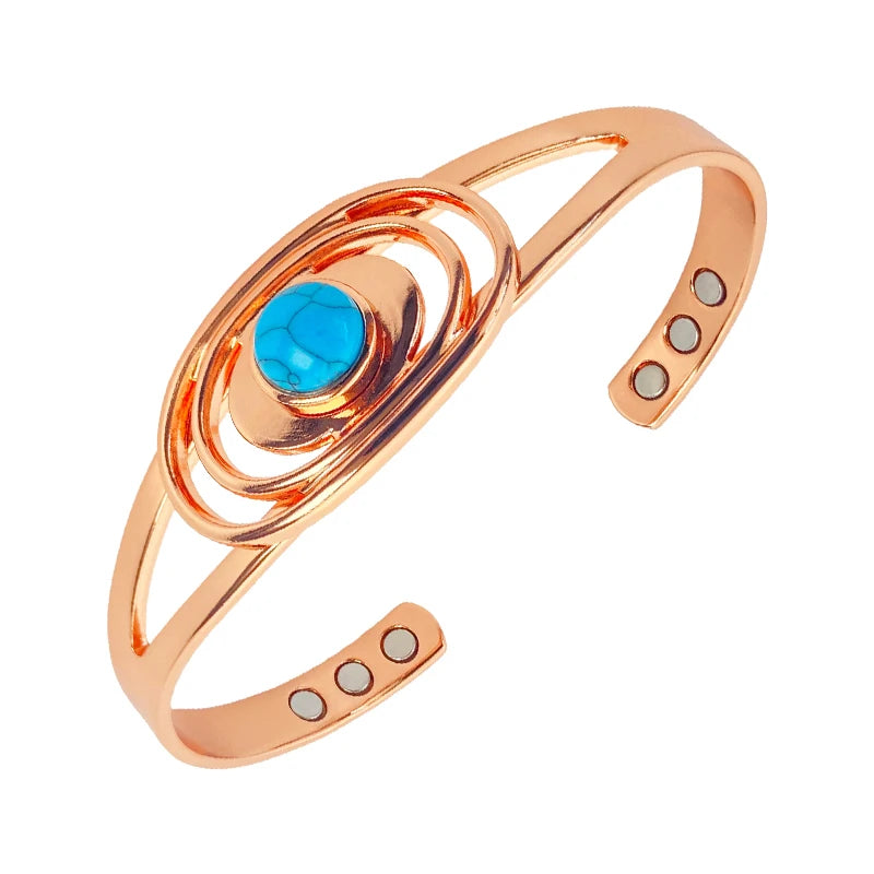 Adjustable Copper Magnetic Bracelet for Women with Turquoise Inlay - Gift Jewelry
