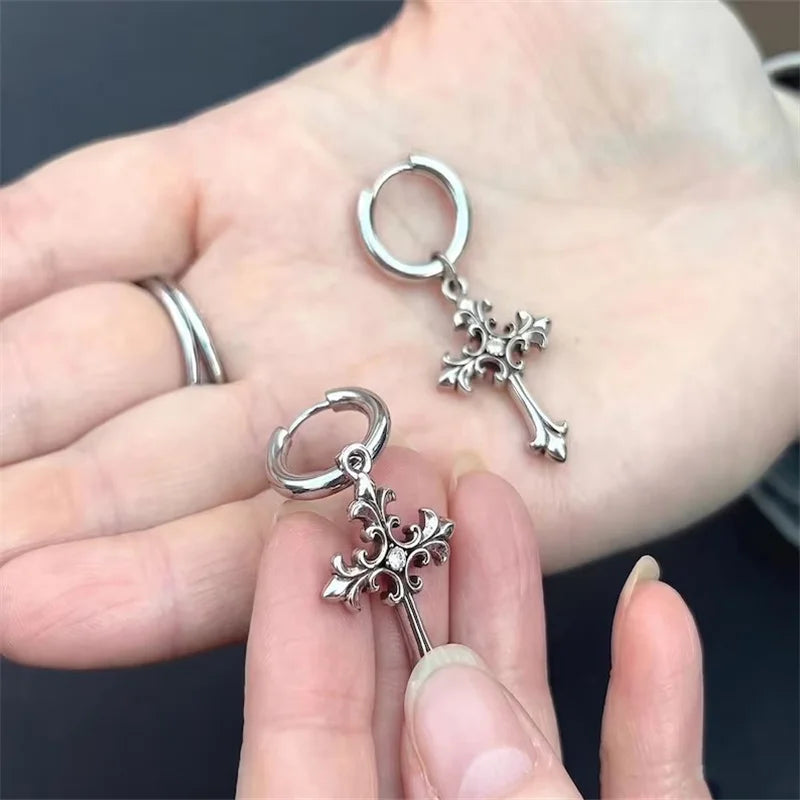 Stainless Steel Cross Pendant Necklace Gothic Y2K Silver Jewelry