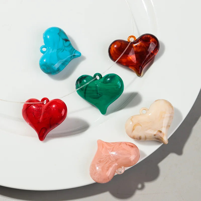 Colorful Resin Love Heart Charms Pendant 35x44mm for DIY Jewelry Craft Accessories