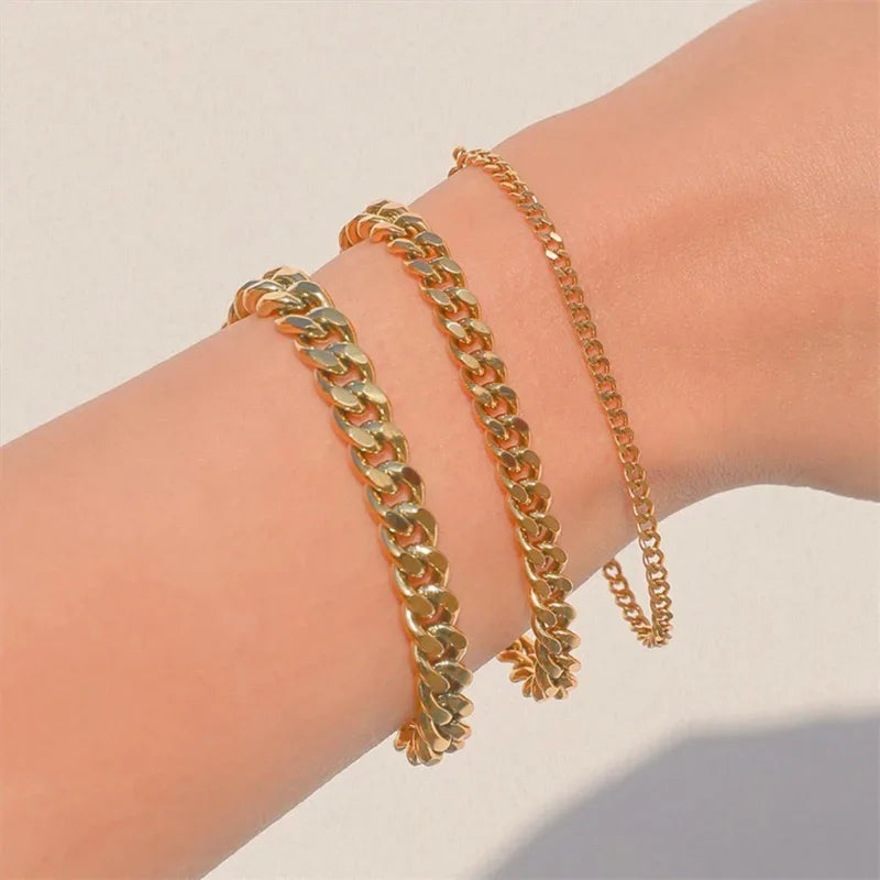 Unisex Men Women Cuban Chain Bracelet Stainless Steel Jewelry for Couples