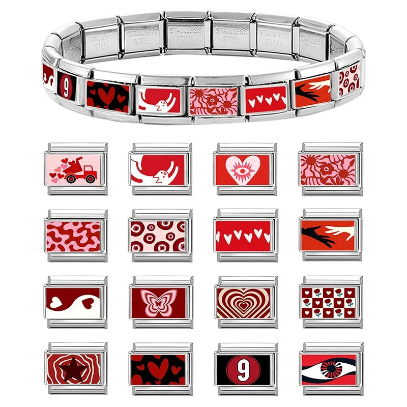 Personalized DIY Charm Bracelet with Flower, Cat, Heart & Digit Beads - Stainless Steel Jewelry