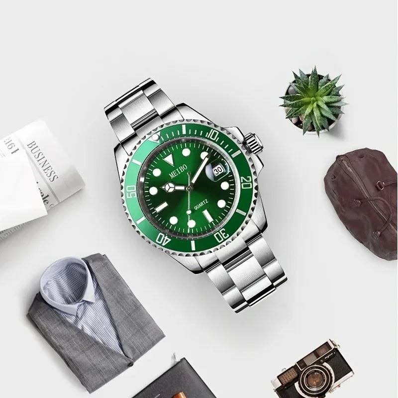 Men's Luxury Waterproof Automatic Luminous Watch with Silver Stainless Steel Bezel