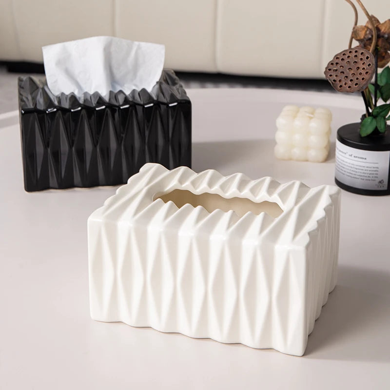 European Style Ceramic Tissue Box Holder Black & White Home Decor