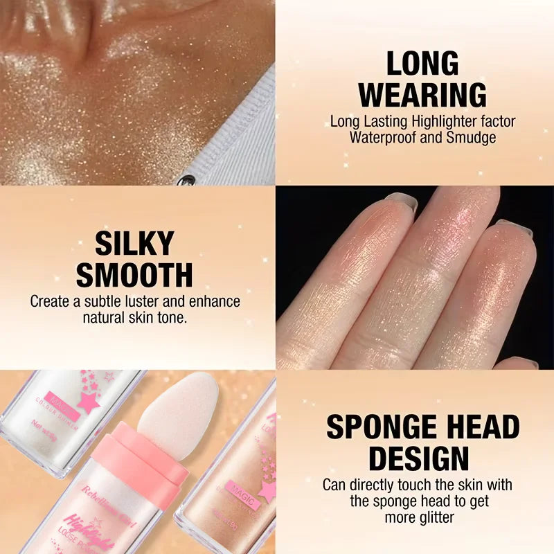 3-Color Fairy Dust Highlight Powder for Face & Body - Shimmering Highlighter Set