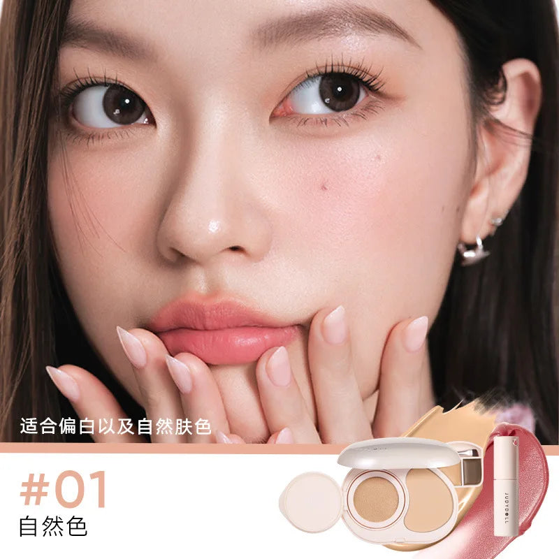Multifunctional Facial Powder Compact with Lipstick and Eyebrow Cosmetics