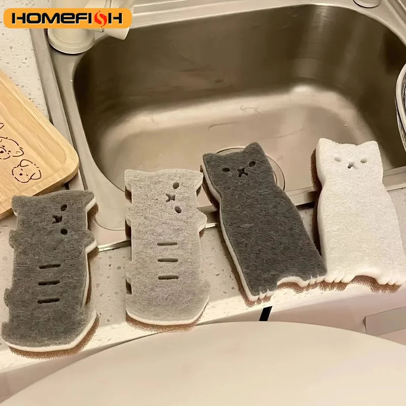 4-Piece Cat-Shaped Kitchen Sponge Set Durable Dishwashing Cleaning Tools