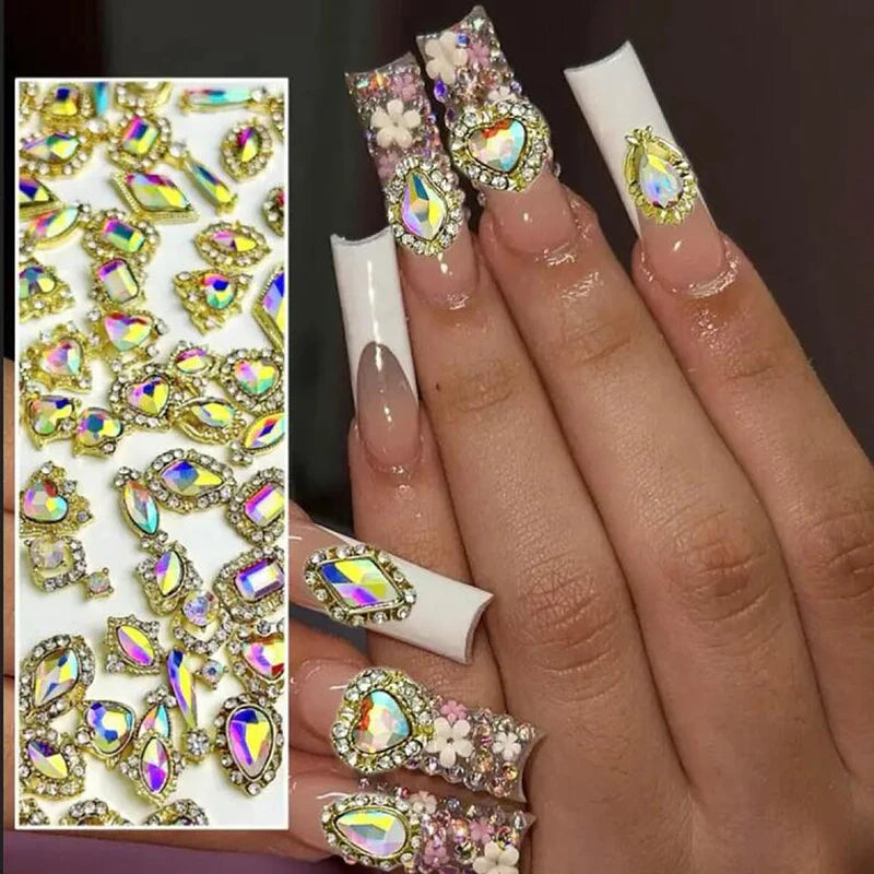50Pcs 3D Mixed Luxury AB Alloy Nail Art Charms for Manicure & Crafts