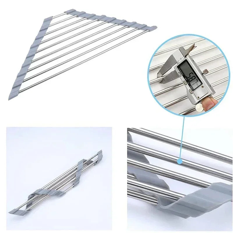 Foldable Stainless Steel Dish Drying Rack for Kitchen Sink & Countertop