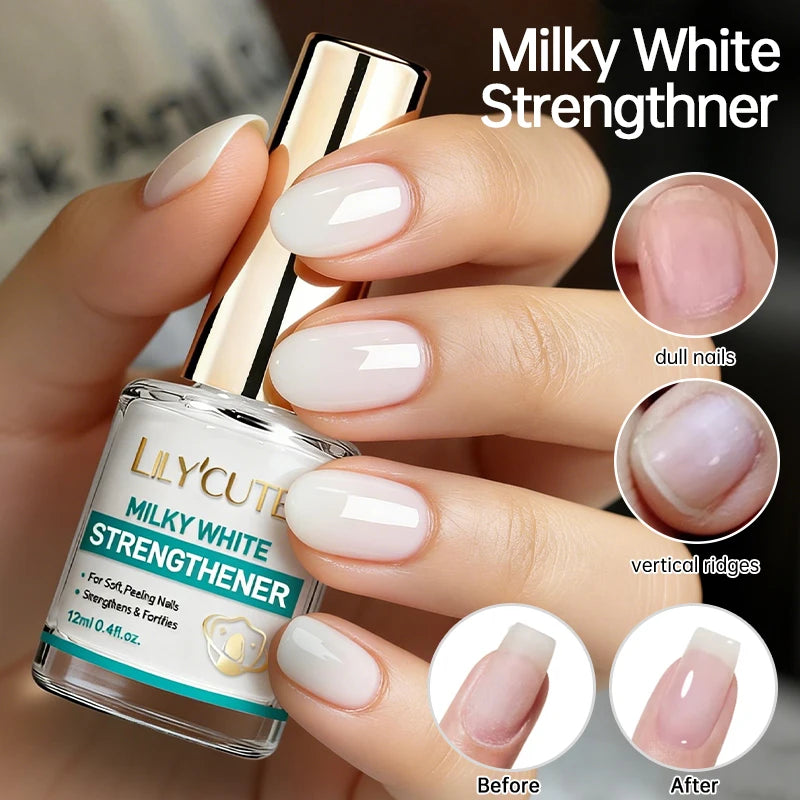 Milky White Nail Strengthener Polish - Long Lasting, Quick Dry, No Lamp Needed