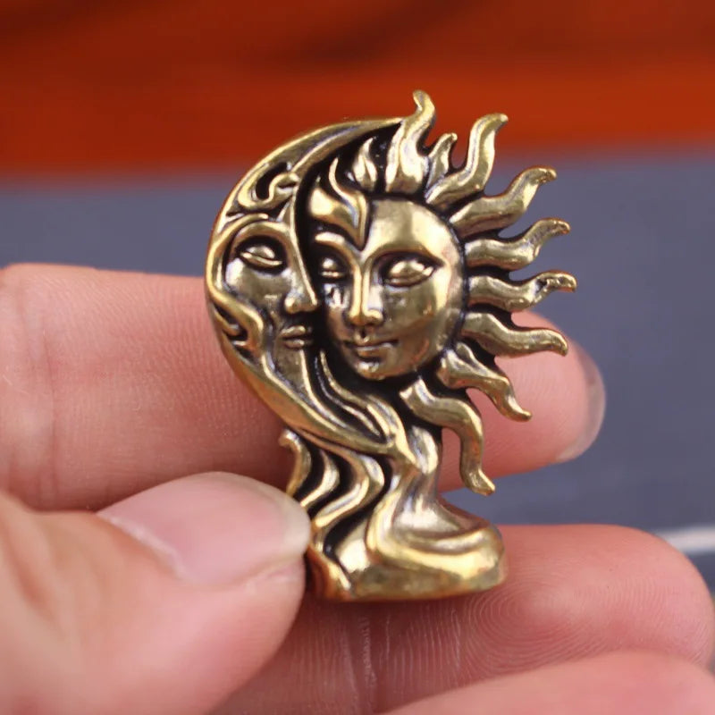 Brass Sun and Moon God Figure Home Decor Ornament Metal Sculpture