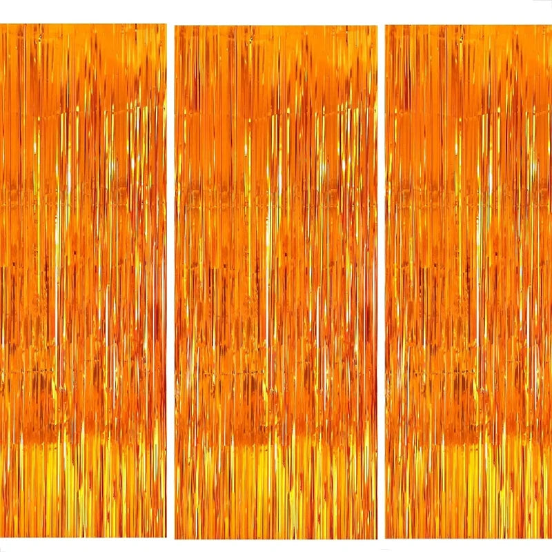 3-Pack Orange Tassel Curtain Background Set for Party Decorations