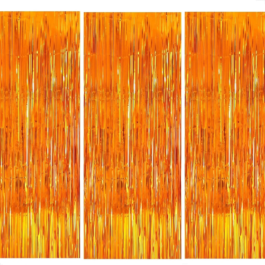 3-Pack Orange Tassel Curtain Background Set for Party Decorations